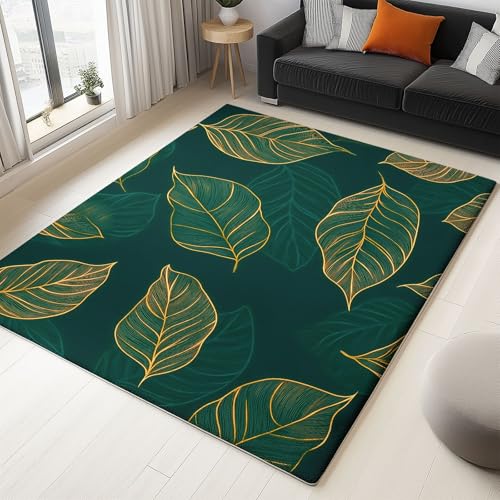 Generisch Teppich Wohnzimmer Schlafzimmer Esszimmer Kurzflor Handgemalte Goldlinienblätter Moderne Optik Waschbar Flauschig Weich schmutzabweisend rutschfest Grösse: 100 x 160 cm Farbe: Dunkelgrün Generisch Teppich Wohnzimmer Schlafzimmer Esszimmer Kurzflor Handgemalte Goldlinienblätter Moderne Optik Waschbar Flauschig Weich schmutzabweisend rutschfest Grösse: 100 x 160 cm Farbe: Dunkelgrün von Generisch