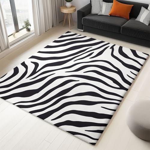 Generisch Teppich Wohnzimmer Schwarz Weißes Zebramuster 80x150cm Schlafzimmer rutschfest Kurzflor Teppich, Modernes Waschbar Design, Weich langlebig und Pflegeleicht von Generisch