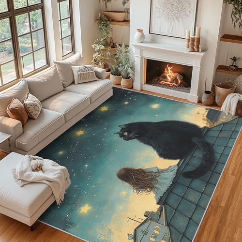 Generisch Teppich Wohnzimmer Schwarze Katze, Teppich Mädchen Kätzchen Sternenhimmel 200x250 cm, Kurzflor, Waschbarer, Weich, rutschfest Bettvorleger für Kinderzimmer Schlafzimmer ZY&L8 Generisch Teppich Wohnzimmer Schwarze Katze, Teppich Mädchen Kätzchen Sternenhimmel 200x250 cm, Kurzflor, Waschbarer, Weich, rutschfest Bettvorleger für Kinderzimmer Schlafzimmer ZY&L8 von Generisch