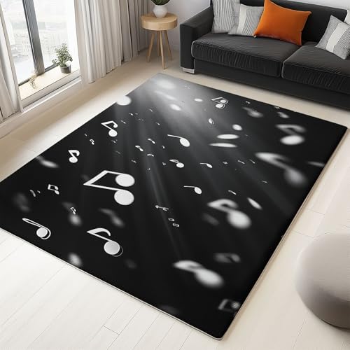 Generisch Teppich Wohnzimmer Schwarze Noten 180x240cm Schlafzimmer rutschfest Kurzflor Teppich, Modernes Waschbar Design, Weich langlebig und Pflegeleicht von Generisch