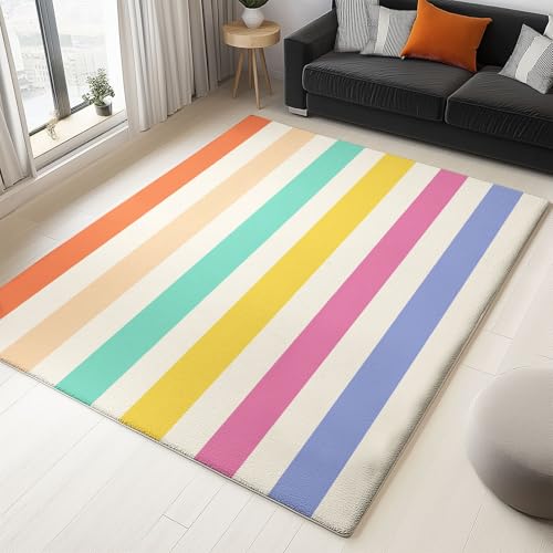 Generisch Teppich Wohnzimmer Streifenfarbe Einfach 80x150cm Schlafzimmer rutschfest Kurzflor Teppich, Modernes Waschbar Design, Weich langlebig und Pflegeleicht von Generisch