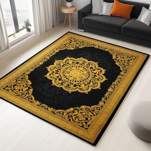 Generisch Teppich Wohnzimmer Vintage Goldrahmen 80x150cm Schlafzimmer rutschfest Kurzflor Teppich, Modernes Waschbar Design, Weich langlebig und Pflegeleicht von Generisch