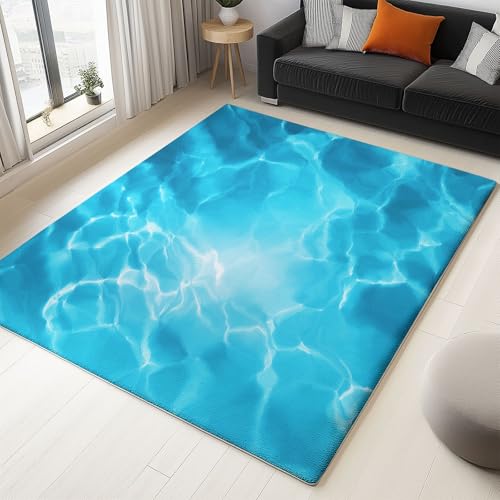 Generisch Teppich Wohnzimmer Waschbar Kurzflor Flauschiger Rutschfester Teppich, für Schlafzimmer Esszimmer Flur Weich Langlebig fussmatte 3D Wasseroberflächenstruktur - Hellblau 60x90 cm von Generisch