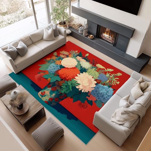 Generisch Teppich Wohnzimmer Waschbar Kurzflor Flauschiger Rutschfester Teppich, für Schlafzimmer Esszimmer Flur Weich Langlebig fussmatte Floral Elegante Lebendige Vase - Rot 160x230 cm Generisch Teppich Wohnzimmer Waschbar Kurzflor Flauschiger Rutschfester Teppich, für Schlafzimmer Esszimmer Flur Weich Langlebig fussmatte Floral Elegante Lebendige Vase - Rot 160x230 cm von Generisch