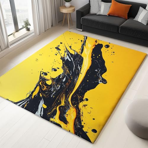 Generisch Teppich Wohnzimmer Waschbar Kurzflor - Flauschiger Rutschfester Teppich für Schlafzimmer Esszimmer, Flur, Weich Langlebig fussmatte, Flüssige Marmorstruktur abstrakt, Gelb 180x240 cm Generisch Teppich Wohnzimmer Waschbar Kurzflor - Flauschiger Rutschfester Teppich für Schlafzimmer Esszimmer, Flur, Weich Langlebig fussmatte, Flüssige Marmorstruktur abstrakt, Gelb 180x240 cm von Generisch