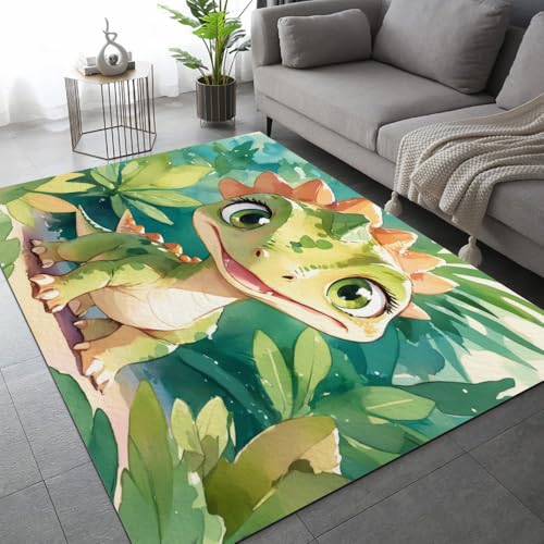 Generisch Teppich Wohnzimmer Waschbarer 120x160cm Cartoon Dinosaurier Kurzflor Teppich maschinenwaschbar Teppiche Weich rutschfest Design für Schlafzimmer,Esszimmer,Küchen von Generisch