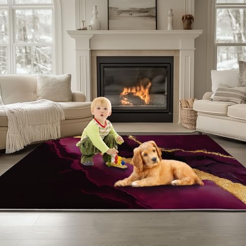 Generisch Teppich Wohnzimmer Waschbarer Abstrakte Goldene Marmorlinien 120 x 180 cm Kurzflor-Teppich – Weich, Rutschfestes Design Tiefrot, für Schlafzimmer Esszimmer Küchen Generisch Teppich Wohnzimmer Waschbarer Abstrakte Goldene Marmorlinien 120 x 180 cm Kurzflor-Teppich – Weich, Rutschfestes Design Tiefrot, für Schlafzimmer Esszimmer Küchen von Generisch