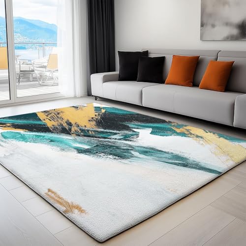 Generisch Teppich Wohnzimmer Waschbarer Farbblöcke Der Abstrakten Kunst 140 x 200 cm Kurzflor-Teppich – Weich, Rutschfestes Design Mehrfarbig, für Schlafzimmer Esszimmer Küchen von Generisch