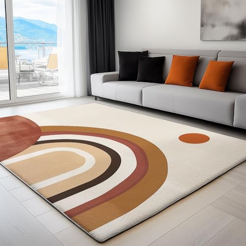 Generisch Teppich Wohnzimmer Waschbarer Gewölbte Sonne Im Böhmischen Stil 120 x 180 cm Kurzflor-Teppich – Weich, Rutschfestes Design Creme, für Schlafzimmer, Esszimmer, Küchen von Generisch