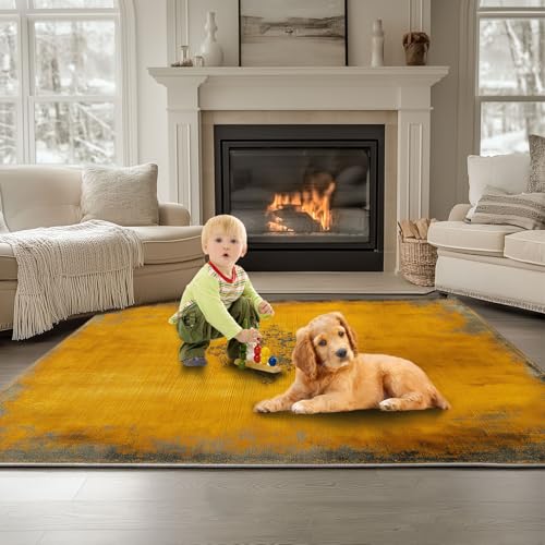 Gelb Waschbarer Teppich 140 x 200 cm, Retro-Texturmuster Kurzflor Extra Weich Pflegeleicht Teppiche rutschfest Fusselfrei Läufer für Wohnzimmer Schlafzimmer Küche Gelb Waschbarer Teppich 140 x 200 cm, Retro-Texturmuster Kurzflor Extra Weich Pflegeleicht Teppiche rutschfest Fusselfrei Läufer für Wohnzimmer Schlafzimmer Küche von Generisch