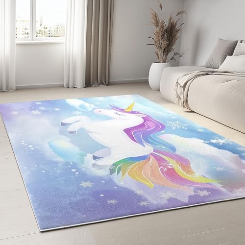 Generisch Teppich WohnzimmerCartoon-Einhorn Schneeflocken 120x170 cm Teppich Rutschfester Weich Carpet Bodenmatte Fußmatte für Jugendzimmer Küchenboden Flur von Generisch