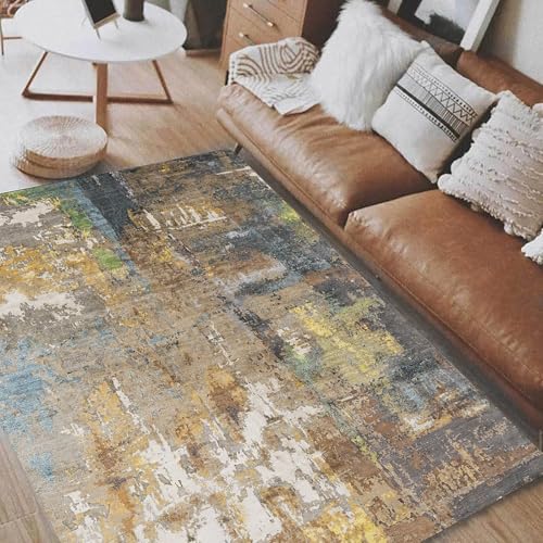 Generisch Teppich Zimmer Deko, Gelb Blau Beige Grau Abstrakt Modern,Schwarz, 120 x 210 cm,Teppiche für Wohnzimmer Schlafzimmer Arbeitszimmer Schlafsofa von Generisch