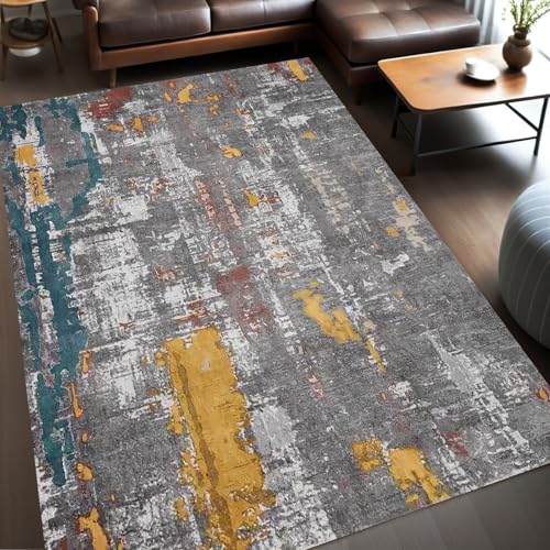 Generisch Teppich Zimmer Deko,Schwarz Grau Rot Abstraktes Design Modern,Gelb, 200 x 280 cm,Waschbar Kurzflor Teppiche groß Wohnzimmer Esszimmer Schlafzimmer von Generisch