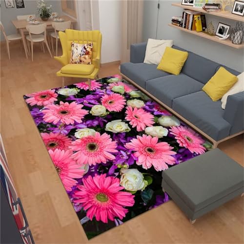 Generisch Teppich rutschfest Landschaft Blumen pastoralen Stil Wohnzimmer Korridor Hotellobby Teppich Antirutsch Unterlage Rosa Eingangstürmatte Küchen Teppich 50X80CM von Generisch