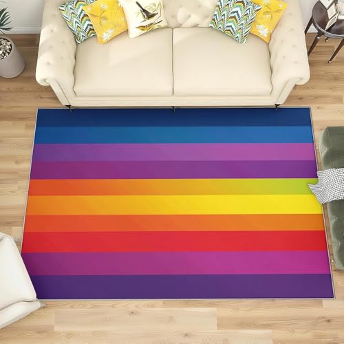 Generisch Teppich rutschfeste für Wohnzimmer Kinderzimmer, Regenbogenstreifen-Design Dekorteppich für Spielzimmer Esszimmer - Bunt Kurzflor Flanell Teppiche Pflegeleicht Waschbare 180x240 cm von Generisch