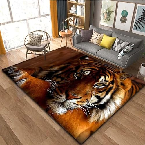 Generisch Teppiche Wohnzimmer 3D Tier Löwe Tiger Leopard Teppich Kinder Jungen Teenager Teppich Schlafzimmer Dekoration Wohnzimmer Modern Weich Kinderteppiche Waschbarer (gelb,120x170cm) von Generisch