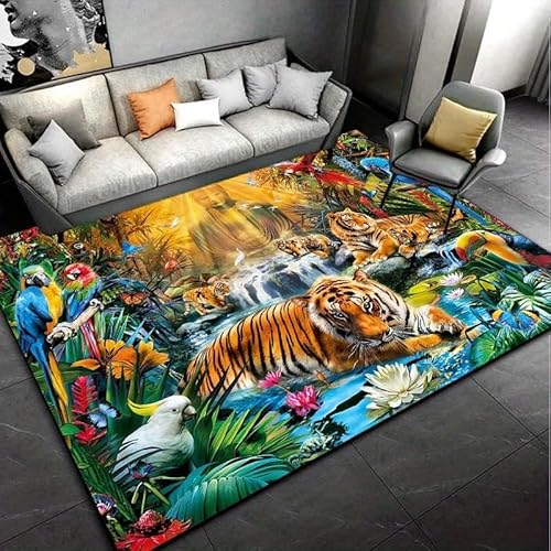 Generisch Teppiche Wohnzimmer 3D Tier Löwe Tiger Leopard Teppich Kinder Jungen Teenager Teppich Schlafzimmer Dekoration Wohnzimmer Modern Weich Kinderteppiche Waschbarer (grün,180x220cm) von Generisch