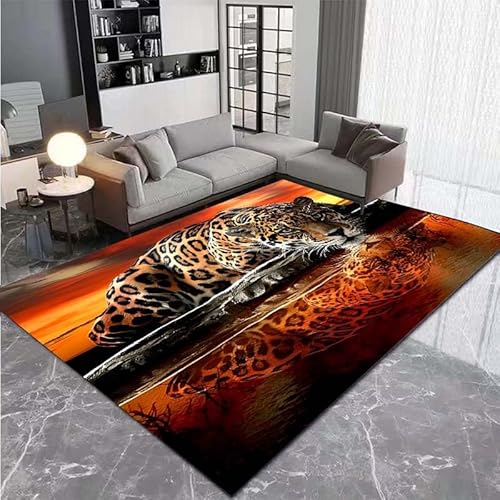 Generisch Teppiche Wohnzimmer 3D Tier Löwe Tiger Leopard Teppich Kinder Jungen Teenager Teppich Schlafzimmer Dekoration Wohnzimmer Modern Weich Kinderteppiche Waschbarer (orange,70x120cm) von Generisch