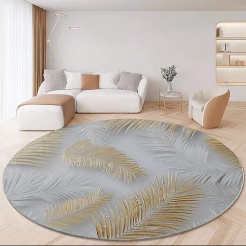 Generisch Teppiche für Wohnzimmer Rund Durchmesser 150 cm, Modern Luxus Blätter Drucken Groß Flanell Teppich für Kinderzimmer Schlafzimmer, Flauschig rutschfest Fußmatte Waschbar, Gold Grau Generisch Teppiche für Wohnzimmer Rund Durchmesser 150 cm, Modern Luxus Blätter Drucken Groß Flanell Teppich für Kinderzimmer Schlafzimmer, Flauschig rutschfest Fußmatte Waschbar, Gold Grau von Generisch