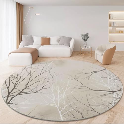 Generisch Teppiche für Wohnzimmer Rund Durchmesser 60 cm, Modern Schlicht Abstrakte Zweige Drucken Groß Flanell Teppich für Kinderzimmer Schlafzimmer, Flauschig rutschfest Fußmatte Waschbar, Beige Generisch Teppiche für Wohnzimmer Rund Durchmesser 60 cm, Modern Schlicht Abstrakte Zweige Drucken Groß Flanell Teppich für Kinderzimmer Schlafzimmer, Flauschig rutschfest Fußmatte Waschbar, Beige von Generisch