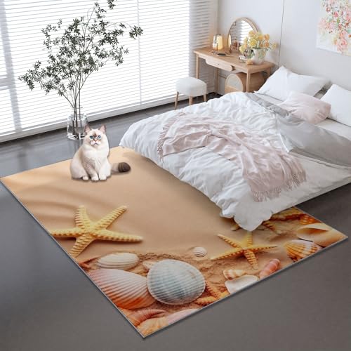 Generisch Teppiche rutschfest Hellbraun - Natur Strand Muscheln Bedruckter Waschbar Pflegeleicht Teppiche, 80 x 150 cm Innen Teppich Für Wohnzimmer Schlafzimmer Küche Dekoration von Generisch