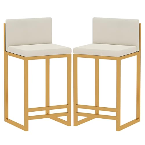 Generisch Thekenhocker, Moderne Barhocker, 2er-Set, Samthocker für Kücheninseln, robuster Thekenhocker mit Dicker Rückenlehne und goldenen Beinen, Frühstücks-/Esszimmerstuhl von Generisch
