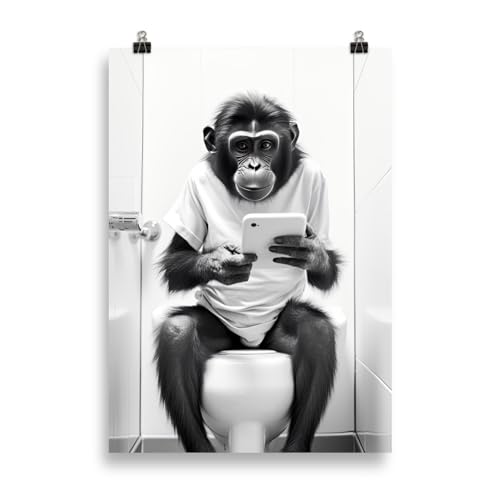 Generisch Tiere auf dem Klo - Affe mit Handy Toiletten-Bild, Klo-Poster, Deko fürs Badezimmer oder Gäste-WC, Lustig, Ungerahmt. von Generisch