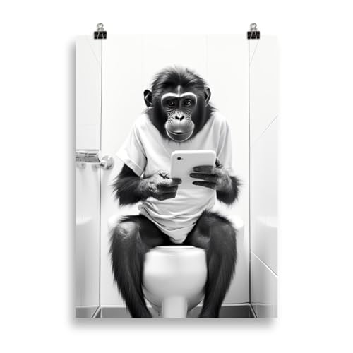 Generisch Tiere auf dem Klo - Affe mit Handy Toiletten-Bild, Klo-Poster, Deko fürs Badezimmer oder Gäste-WC, Lustig, Ungerahmt. von Generisch