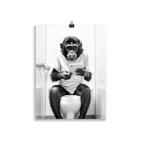 Generisch Tiere auf dem Klo - Affe mit Handy Toiletten-Bild, Klo-Poster, Deko fürs Badezimmer oder Gäste-WC, Lustig, Ungerahmt. von Generisch