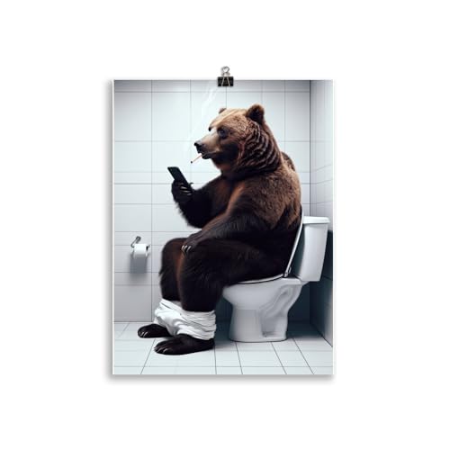 Generisch Tiere auf dem Klo - Entspannter Bär Toiletten-Bild, Klo-Poster, Deko fürs Badezimmer oder Gäste-WC, Lustig, Ungerahmt von Generisch