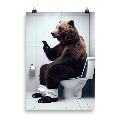 Generisch Tiere auf dem Klo - Entspannter Bär Toiletten-Bild, Klo-Poster, Deko fürs Badezimmer oder Gäste-WC, Lustig, Ungerahmt von Generisch