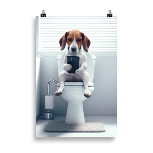 Generisch Tiere auf dem Klo - Hund Beagle Toiletten-Bild, Klo-Poster, Deko fürs Badezimmer oder Gäste-WC, Lustig, Ungerahmt von Generisch