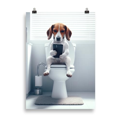 Generisch Tiere auf dem Klo - Hund Beagle Toiletten-Bild, Klo-Poster, Deko fürs Badezimmer oder Gäste-WC, Lustig, Ungerahmt von Generisch