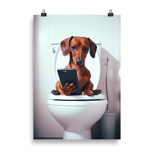 Generisch Tiere auf dem Klo - Hund Dackel Toiletten-Bild, Klo-Poster, Deko fürs Badezimmer oder Gäste-WC, Lustig, Ungerahmt von Generisch