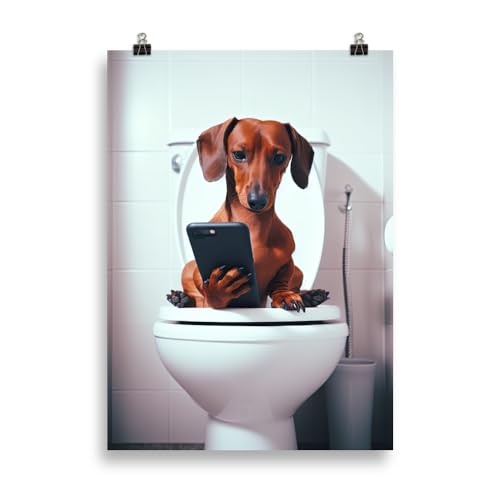 Generisch Tiere auf dem Klo - Hund Dackel Toiletten-Bild, Klo-Poster, Deko fürs Badezimmer oder Gäste-WC, Lustig, Ungerahmt von Generisch