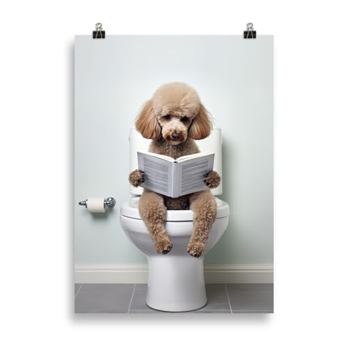 Tiere auf dem Klo - Hund Pudel Toiletten-Bild, Klo-Poster, Deko fürs Badezimmer oder Gäste-WC, Lustig, Ungerahmt von Generisch
