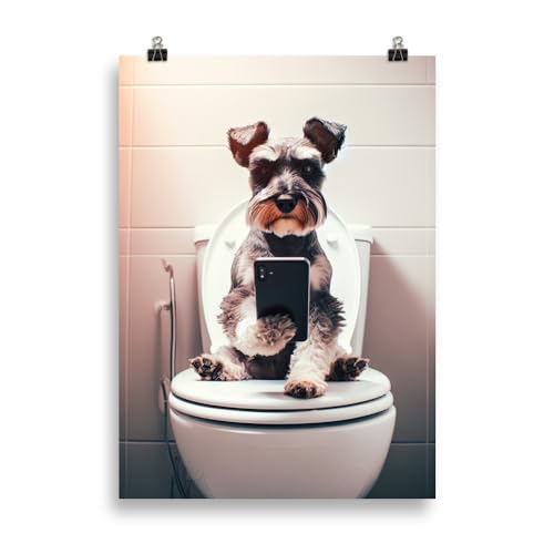 Generisch Tiere auf dem Klo - Hunde Schnauzer Toiletten-Bild, Klo-Poster, Deko fürs Badezimmer oder Gäste-WC, Lustig, Ungerahmt von Generisch