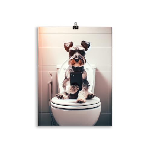 Generisch Tiere auf dem Klo - Hunde Schnauzer Toiletten-Bild, Klo-Poster, Deko fürs Badezimmer oder Gäste-WC, Lustig, Ungerahmt von Generisch
