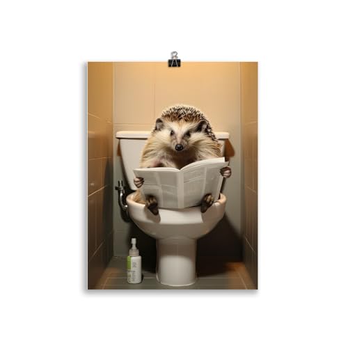 Generisch Tiere auf dem Klo - Igel Toiletten-Bild, Klo-Poster, Deko fürs Badezimmer oder Gäste-WC, Lustig, Ungerahmt von Generisch