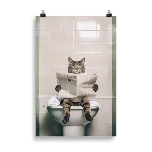 Generisch Tiere auf dem Klo - Katze - Toiletten-Bild, Klo-Poster, Deko fürs Badezimmer oder Gäste-WC, Lustig, Ungerahmt von Generisch