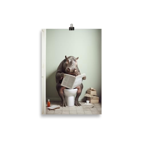 Generisch Tiere auf dem Klo - Nilpferd Toiletten-Bild, Klo-Poster, Deko fürs Badezimmer oder Gäste-WC, Lustig, Ungerahmt von Generisch
