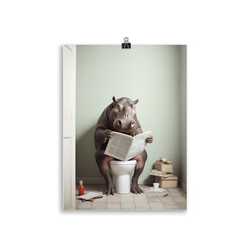 Generisch Tiere auf dem Klo - Nilpferd Toiletten-Bild, Klo-Poster, Deko fürs Badezimmer oder Gäste-WC, Lustig, Ungerahmt von Generisch