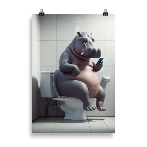 Generisch Tiere auf dem Klo - Rauchendes Nilpferd Toiletten-Bild, Klo-Poster, Deko fürs Badezimmer oder Gäste-WC, Lustig, Ungerahmt von Generisch