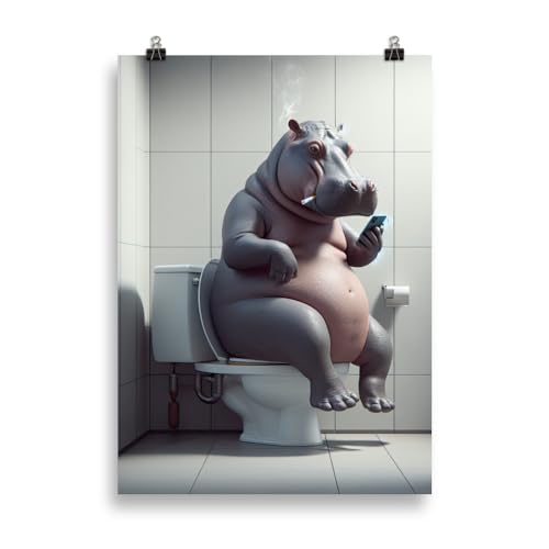 Generisch Tiere auf dem Klo - Rauchendes Nilpferd Toiletten-Bild, Klo-Poster, Deko fürs Badezimmer oder Gäste-WC, Lustig, Ungerahmt von Generisch