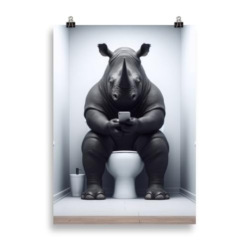Generisch Tiere auf dem Klo - Schwarzes Nashorn Toiletten-Bild, Klo-Poster, Deko fürs Badezimmer oder Gäste-WC, Lustig, Ungerahmt von Generisch