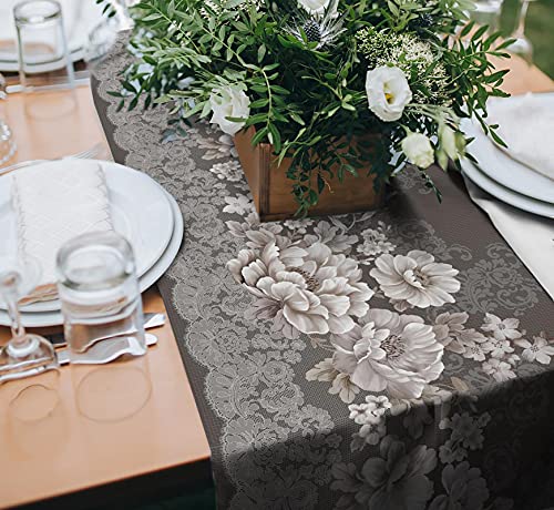 Generisch Tischläufer 100% Baumwolle 50x150cm robuste Qualität Leinen- Jute- Spitzen- Optik Landhaus-Stil Blumen von Generisch