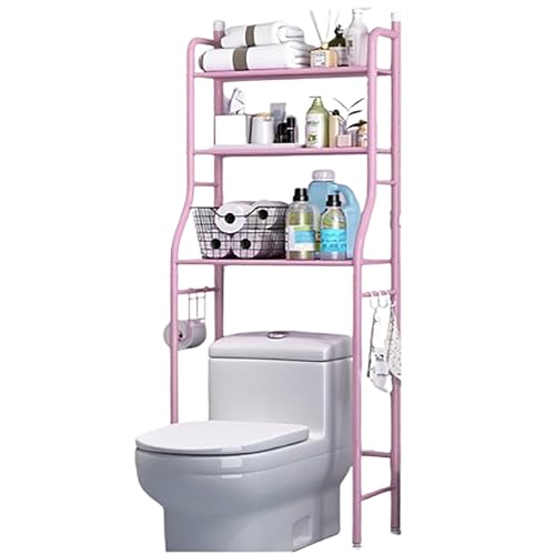 Generisch Toilettenregal Ohne Bohren-3 lagiges Regal mit Stellfüßen und Fixierpads-für Bad, Küche und Arbeitszimmer(Pink) von Generisch