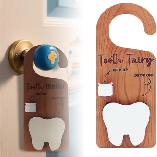 Generisch Tooth Fairy Tooth Door Holder,Wooden Pick up and Drop Off Door Hanger for Kids,Hanging Keepsake Container Storage Bag for Holding Lost Teeths and Small Gift (A+B) von Generisch