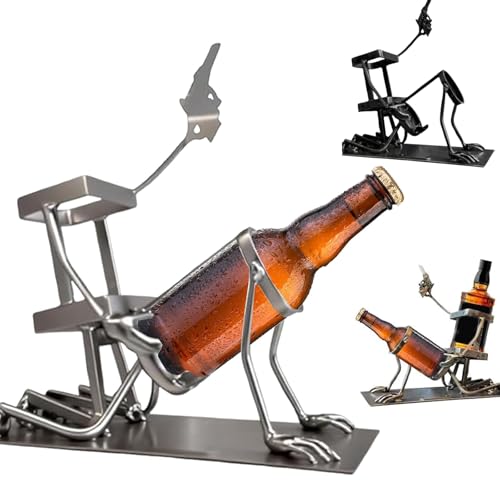 Generisch Totenkopf Cola und Weinflaschenständer, 2025 Lustiger Getränkeständer im Steampunk Stil, Metall Totenkopf Skelett Bar Dekor, Einzigartiges freistehendes Weinregal (A) von Generisch