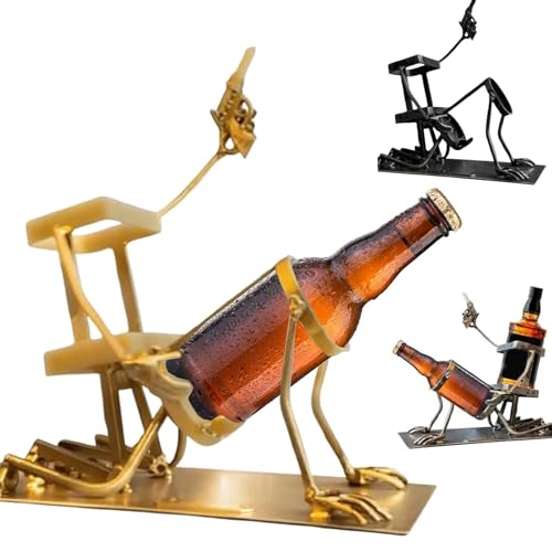 Generisch Totenkopf Cola und Weinflaschenständer, 2025 Lustiger Getränkeständer im Steampunk Stil, Metall Totenkopf Skelett Bar Dekor, Einzigartiges freistehendes Weinregal (B) von Generisch